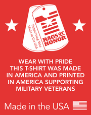 Rags of Honor Logo Info Graphic - Made in USA tee Supporting Veterans