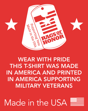 Rags of Honor Logo Info Graphic - Made in USA tee Supporting Veterans